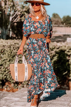 Load image into Gallery viewer, Sky Blue Floral Knotted Back Square Neck Maxi Dress | Dresses/Floral Dresses
