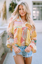 Load image into Gallery viewer, Multicolor Paisley Print Bell Sleeve Lace V-Neck Button Sheer Blouse | Tops/Blouses &amp; Shirts
