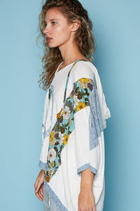 Peace Patch Hooded Top |  V-Neck Floral Print Lace Blouse