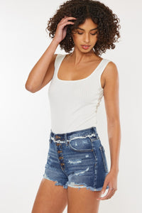 Kancan Distressed Button Fly Denim Shorts | Blue Jeans