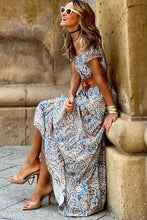 Load image into Gallery viewer, Blue Boho Paisley Print Off Shoulder Maxi Dress | Dresses/Floral Dresses
