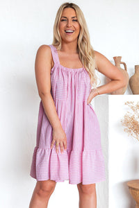 Mini Flared Dress | Pink Stripe Pinstriped Ruffled Hem Dress