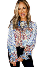 Load image into Gallery viewer, Sky Blue Mixed Floral Geometric Print Ruffled Long Sleeve Blouse | Tops/Blouses &amp; Shirts
