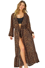 Load image into Gallery viewer, Leopard Print Tie Waist Open Front Kimono Beach Cover Up | Swimwear/Beach Cover-ups
