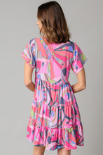 Load image into Gallery viewer, Pink Abstract Geometric Print Tassel Tie Flared Dress | Dresses/Mini Dresses
