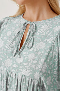 Babydoll Dress | Floral Tie Neck Ruched Dress