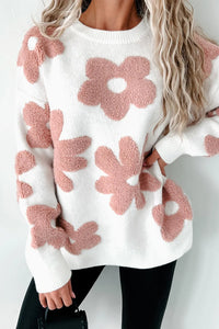 Flower Top | Round Neck Long Sleeve Knit Top