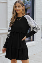 Load image into Gallery viewer, Mini Dress | Black Striped Leopard Long Sleeve Dress
