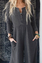 Load image into Gallery viewer, Wide Leg Jumpsuit | Gray Button Long Sleeve
