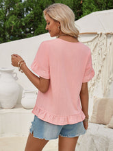 Load image into Gallery viewer, Ruffled Notched Petal Sleeve Blouse | Tops/Tank Tops
