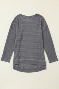 Gray Waffle Knit High Slits Oversized Top | Tops/Long Sleeve Tops