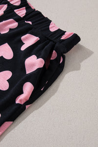 Black Valentine Heart Shape Print Long Sleeve Top Shorts Lounge Set | Loungewear & Sleepwear/Loungewear