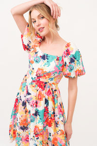 Puff Sleeve Dress | Square Neck Puff Sleeve Floral Dress