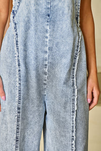Beau Blue Light Wash Frayed Exposed Seam Wide Leg Denim Overall | Bottoms/Jumpsuits & Rompers