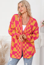 Load image into Gallery viewer, Multicolor Open Front Mixed Checkered Pattern Knit Cardigan | Tops/Sweaters &amp; Cardigans
