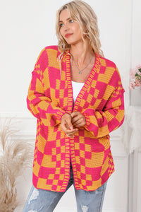 Multicolor Open Front Mixed Checkered Pattern Knit Cardigan | Tops/Sweaters & Cardigans