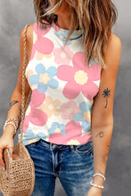 Load image into Gallery viewer, Pink Floral Print Round Neck Sleeveless Top | Tops/Tank Tops
