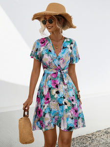 Mini Dress | Printed Surplice Tie Waist Dress