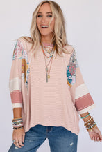 Load image into Gallery viewer, Pink Printed Pinstriped Color Block Patchwork Oversized Top | Tops/Long Sleeve Tops
