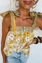 Load image into Gallery viewer, Yellow Floral Patchwork Tied Straps Buttoned Tank Top | Tops/Tank Tops
