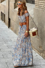 Load image into Gallery viewer, Blue Boho Paisley Print Off Shoulder Maxi Dress | Dresses/Floral Dresses
