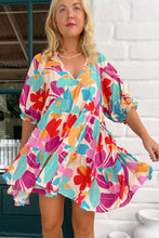 Load image into Gallery viewer, Multicolour Floral Tiered V Neck Plus Dress | Plus Size/Plus Size Dresses/Plus Size Mini Dresses
