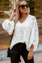 Load image into Gallery viewer, White Lace Top | Floral Crochet Loose Fit V Neck Top
