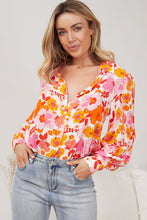 Load image into Gallery viewer, Orange Floral Bishop Sleeve Button Up Shirt | Tops/Blouses &amp; Shirts
