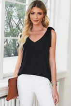 Load image into Gallery viewer, Black Tie On Shoulder V Neck Tank Top | Tops/Tank Tops
