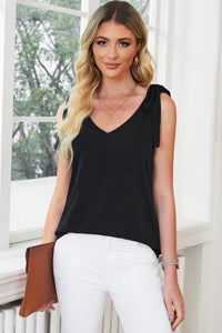 Black Tie On Shoulder V Neck Tank Top | Tops/Tank Tops