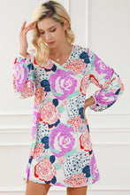 Load image into Gallery viewer, Floral Print Dress | Multicolor Bubble Sleeve Blooming Flowers
