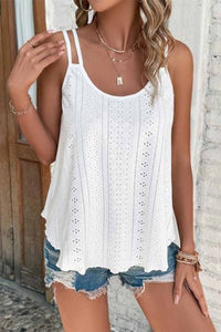 White Eyelet Strappy Scoop-Neck Tank Top | Tops/Tank Tops