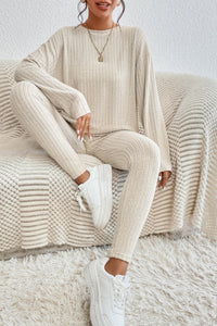 Skinny Pants Set | Apricot Knit Loose Long Sleeve Top Pants