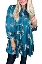 Load image into Gallery viewer, Blue Printed Zebra Pattern Pleated Shirt Tunic Dress | Dresses/Mini Dresses
