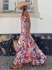 Womens Dress | Smocked Printed Square Neck Sleeveless Dress | Dress