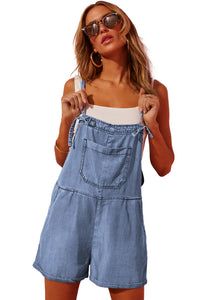 Light Blue Grommet Tie Straps Casual Denim Romper | Bottoms/Jumpsuits & Rompers