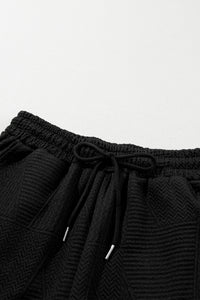 Drawstring Shorts Set | Black Ruffle Split Top and Shorts