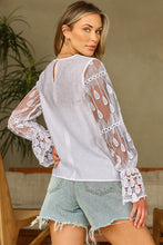 Load image into Gallery viewer, Mesh Blouse | Beige Embroidered Flounce Sleeve Top
