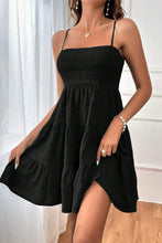 Load image into Gallery viewer, Black Smocked Textured Tiered Skater Dress | Dresses/Mini Dresses
