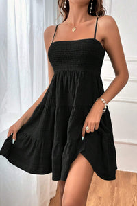 Black Smocked Textured Tiered Skater Dress | Dresses/Mini Dresses