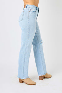 Judy Blue Full Size High Waist Distressed Straight Jeans | Blue Jeans