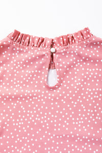 Pink Polka Dots Ruffle Flutter Sleeve Frilled Neck Blouse | Tops/Blouses & Shirts