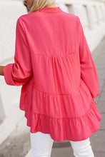 Load image into Gallery viewer, Long Sleeve Blouse | Rose Half Buttoned Ruffle Tiered
