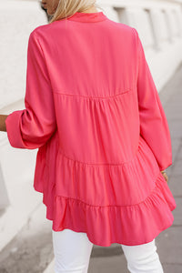 Long Sleeve Blouse | Rose Half Buttoned Ruffle Tiered