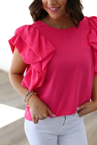 Swiss Dot Blouse | Rose Red Ruffled Sleeve Top