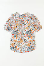 Load image into Gallery viewer, Multicolor Split V Neck Puff Sleeve Flower Print Blouse | Tops/Blouses &amp; Shirts
