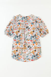 Multicolor Split V Neck Puff Sleeve Flower Print Blouse | Tops/Blouses & Shirts