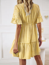 Load image into Gallery viewer, Mini Dress | Plaid Flounce Sleeve Buttoned
