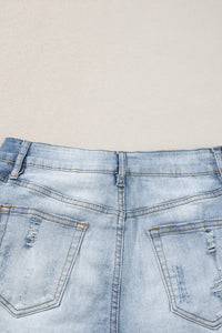 Light Blue Vintage Washed Raw Edge Jean Shorts | Bottoms/Denim Shorts