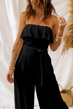 Load image into Gallery viewer, Black Ruffled Bandeau Wide Leg Jumpsuit | Bottoms/Jumpsuits &amp; Rompers
